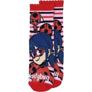 ČERVENO-RŮŽOVÉ PRUHOVANÉ PONOŽKY S POTISKEM MIRACULOUS LADYBUG Velikost: 31/34