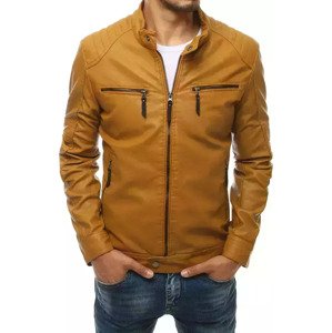 KARAMELOVÁ KOŽENKOVÁ BUNDA SE ZIPY NA HRUDI TX3762 Velikost: 2XL