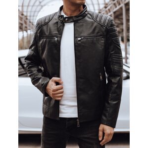 Pánská černá koženková bunda s prošíváním na ramenou TX4890 Velikost: 3XL