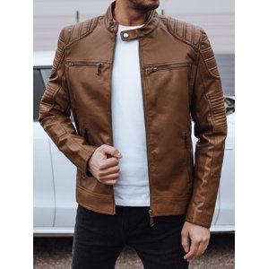 Pánská hnědá koženková bunda s prošíváním na ramenou TX4952 Velikost: 2XL