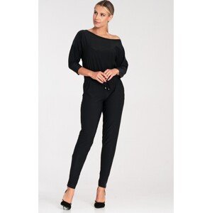 Černý volný overal s dlouhými zúženými nohavicemi a 3/4 rukávy M1030 black Velikost: XL