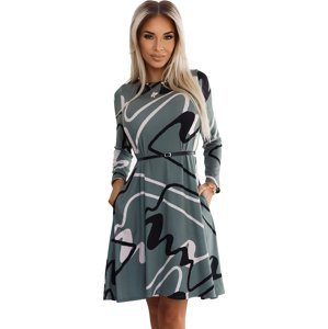 OLIVOVÉ VZOROVANÉ SVETROVÉ ŠATY S PÁSKEM 576-1 Velikost: 2XL/3XL
