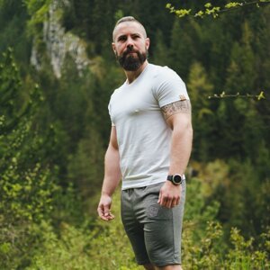 Tmavě šedé pánské melírované sportovní kraťasy Velikost: XL
