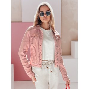 Růžová dámská plus size krátká džínová bunda PASTELLO TY4909 Velikost: 2XL