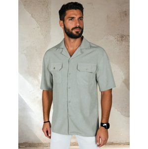Světle šedá pánská viskózová košile s krátkým rukávem KX1085 Velikost: 2XL