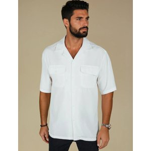 Bílá pánská viskózová košile s krátkým rukávem KX1086 Velikost: XL
