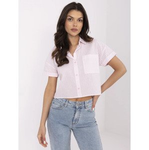 Světle růžová dámská pruhovaná košile s krátkým rukávem NM-KS-KA-01148.50P-white-pink Velikost: M/L