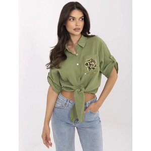 Khaki dámská mušelínová krátká košile s vázáním DHJ-KS-8595-1.66-khaki Velikost: ONE SIZE
