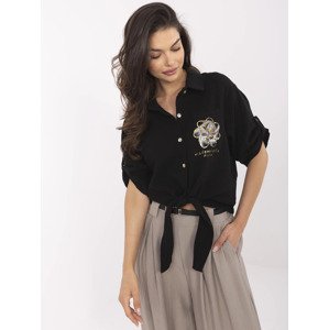 Černá dámská mušelínová krátká košile s vázáním DHJ-KS-8595-1.66-black Velikost: ONE SIZE
