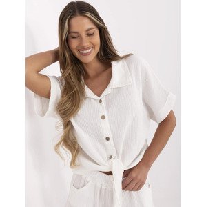 Bílá dámská mušelínová košile s krátkým rukávem MO-KS-F071.00-white Velikost: ONE SIZE