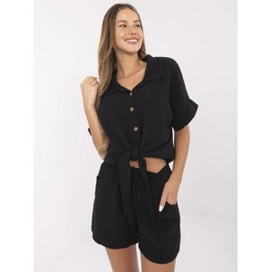 Černá dámská mušelínová košile s krátkým rukávem MO-KS-F071.00-black Velikost: ONE SIZE