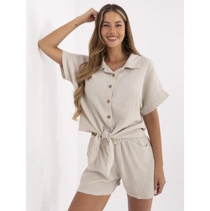 Béžová dámská mušelínová košile s krátkým rukávem MO-KS-F071.00-beige Velikost: ONE SIZE