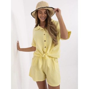 Světle žlutá dámská mušelínová košile s krátkým rukávem MO-KS-F071.00-ligt yellow Velikost: ONE SIZE