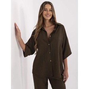 Tmavě hnědá dámská letní košile z viskózy a lnu MI-KS-6537.74P-dark brown Velikost: ONE SIZE