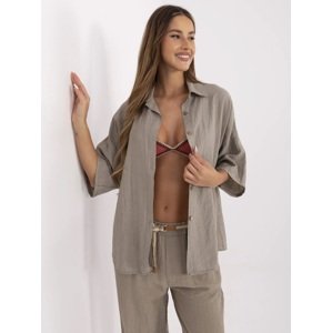 Tmavě béžová dámská letní košile z viskózy a lnu MI-KS-6537.74P-dark beige Velikost: ONE SIZE