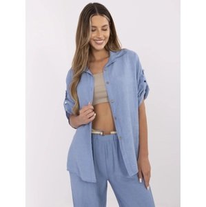 Modrá dámská letní košile z viskózy a lnu MI-KS-6537.74P-blue Velikost: ONE SIZE