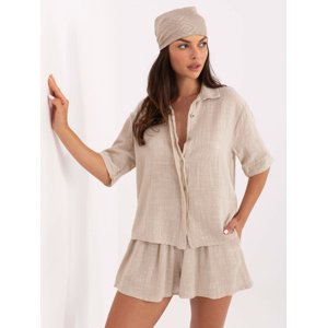 Béžový bavlněný letní komplet košile a šortek TW-KMPL-BI-30480.90-beige Velikost: M