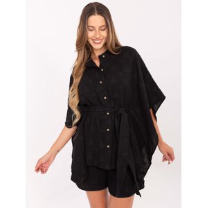 Černý letní dámský komplet s kimonovou košilí a kraťasy LK-KMPL-510072.68-black Velikost: S/M