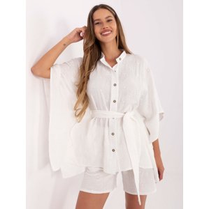 Bílý letní komplet s kimonovou košilí a kraťasy -LK-KMPL-510072.68-white Velikost: L/XL