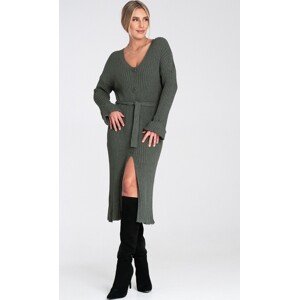 Olivově zelené dámské pletené šaty s viskózou M1095 Olive Green Velikost: ONE SIZE