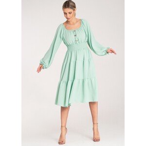 Mintové dámské midi šaty s odhalenými rameny M1169 Green Velikost: ONE SIZE