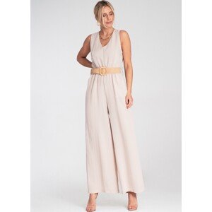 Béžový dámský elegantní overal z viskózy M1193 Beige Velikost: L/XL