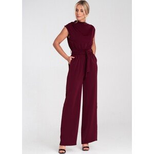 Vínový dámský elegantní overal se zapínáním na zádech M1196 Deep Red Velikost: L/XL