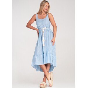 Dámské světle modré bavlněné šaty s proužky a třásněmi M1213 Blue Velikost: ONE SIZE