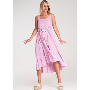 Dámské růžové bavlněné šaty s proužky a třásněmi M1213 Pink Velikost: ONE SIZE