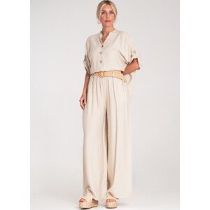 Béžová dámská viskózová souprava volné košile a širokých kalhot M1220 Beige Velikost: L/XL