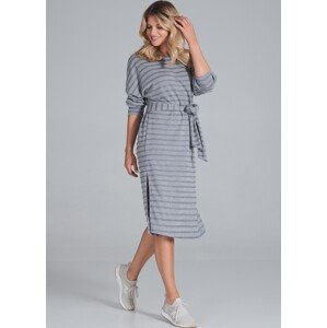 Šedé pruhované midi šaty s dlouhým rukávem M848 Grey Velikost: S/M
