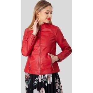 Červená dámská koženková bunda s kapsami BLE 910002 F - Red Velikost: 3XL