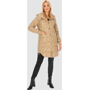 Béžová dámská prošívaná bunda s bočními rozparky BLH 235050 F - Beige Velikost: 2XL