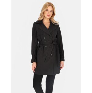 Černý dámský dvouřadý kabát s páskem BLE 252682 F - Black Velikost: 2XL