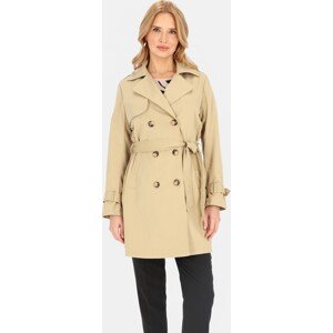 Světle béžový dámský dvouřadý kabát s páskem BLE 252682 F - Beige Velikost: 2XL