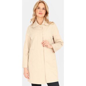 Světle béžový dámský jednořadý kabát s límečkem BLE 252535 F - Light beige Velikost: XL