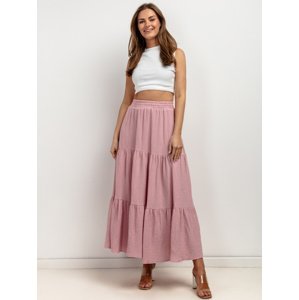 Dlouhá dámská růžová sukně s volány z lehkého mušelínu T427 - pink Rozmiar: XL