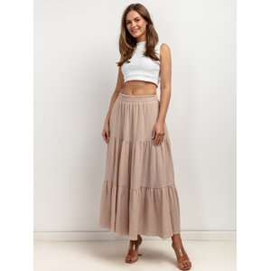 Dlouhá dámská béžová sukně s volány z lehkého mušelínu T427 - beige Rozmiar: XL