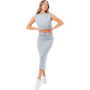 ŠEDÁ DÁMSKÁ SOUPRAVA SUKNĚ A TOPU JUSTHYPE SWEAT MIDI SKIRT LOUNGEWEAR SET LABON007 Velikost: 36