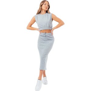 ŠEDÁ DÁMSKÁ SOUPRAVA SUKNĚ A TOPU JUSTHYPE SWEAT MIDI SKIRT LOUNGEWEAR SET LABON007 Velikost: 38