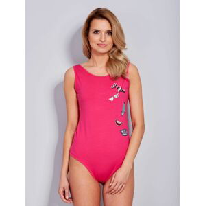 DÁMSKÉ RŮŽOVÉ BODY S NÁŠIVKAMI PL-BO-1440.89-DARK PINK Velikost: L