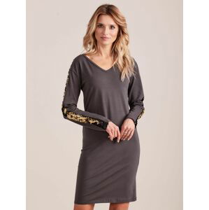 DÁMSKÉ ŠEDÉ ŠATY S FLITRY YP-SK-CTB0080.20-DARK GRAY Velikost: S/M