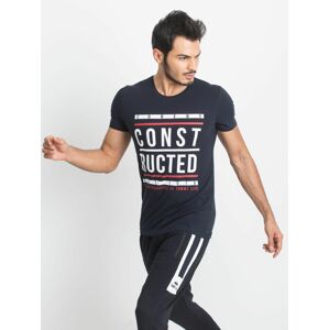 TOMMY LIFE TMAVĚ MODRÉ PÁNSKÉ TRIČKO S POTISKEM 298-TS-TL-87310.03X-DARK BLUE Velikost: S