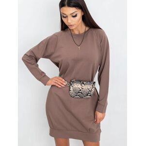 VOLNÉ BÉŽOVÉ ŠATY S KAPSAMI RV-TU-5184.93P-DARK BEIGE Velikost: S/M