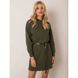 ZELENÉ MIKINOVÉ ŠATY S KAPUCÍ A PÁSKEM LK-SK-508284.16X-KHAKI Velikost: S/M