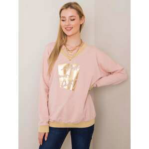 PUDROVÁ MIKINA SE ZLATOU APLIKACÍ RV-BL-5911.05-POWDERPINK Velikost: ONE SIZE