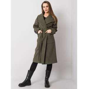 KHAKI DÁMSKÝ KABÁT S PRUHEM NA RUKÁVECH -LK-PL-508316.95P-KHAKI [ZUL] Velikost: 36