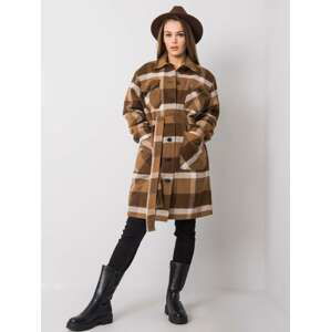 HNĚDÝ DÁMSKÝ KOSTKOVANÝ KABÁT -LK-PL-508354.16X-BROWN Velikost: 38