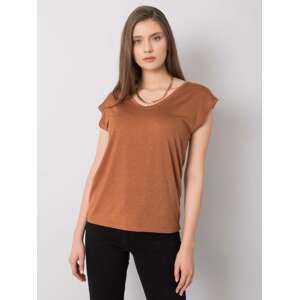 HNĚDÉ DÁMSKÉ TRIČKO S KRÁTKÝM RUKÁVEM 37-TS-190221.91-BROWN Velikost: XS