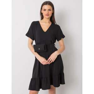 ČERNÉ ŠATY S PÁSKEM A TAŠTIČKOU DHJ-SK-13078.31P-BLACK Velikost: ONE SIZE